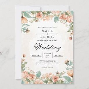 Invitation Mariage botanique en fleur de corail délicat