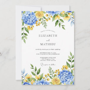 Invitation Mariage Botanique Enchanté Bleu Jaune