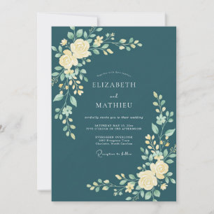 Invitation Mariage Botanique Époustouflant Bleu Turquoise