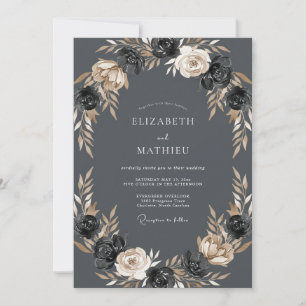 Invitation Mariage Botanique Éthéré au Charbon