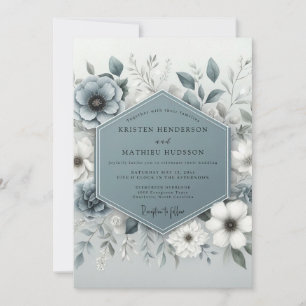 Invitation Mariage Botanique Éthéré Bleu Ardoise