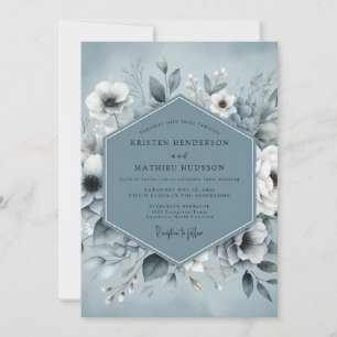 Invitation Mariage Botanique Éthéré Bleu Ardoise