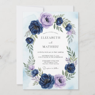 Invitation Mariage Botanique Éthéré Bleu Marine