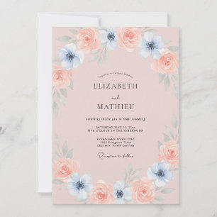 Invitation Mariage Botanique Éthéré Rose Pâle