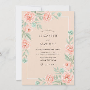 Invitation Mariage Botanique Éthéré Saumon