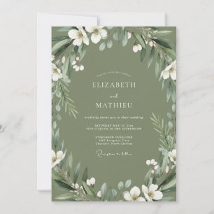 Invitation Mariage Botanique Éthéré Vert Olive