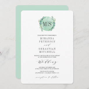 Invitation Mariage botanique Eucalyptus Monogram frais