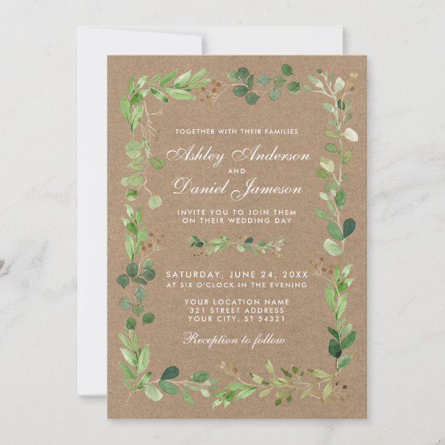 Invitation Mariage Botanique Eucalyptus Vert Kraft (Devant)
