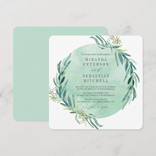 Invitation Mariage botanique Feuille d'Eucalyptus frais (Devant / Derrière)