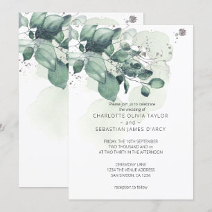 Invitation Mariage botanique Feuille vert aquarelle