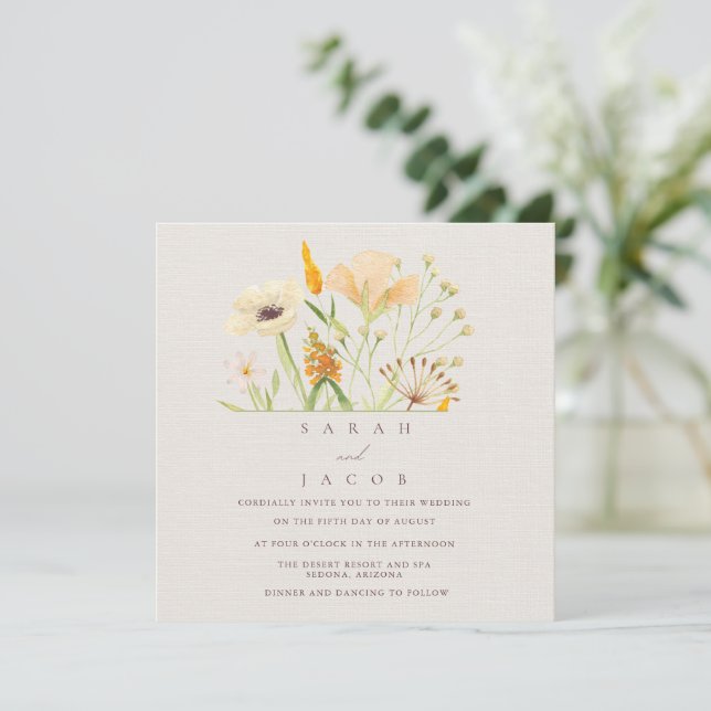 Invitation Mariage botanique Fleur sauvage simple (Debout devant)