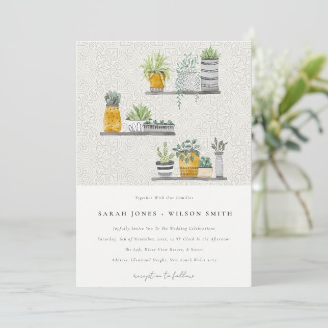 Invitation Mariage botanique fleuri à pots ornementaux Plante (Debout devant)