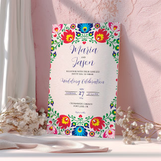 Invitation Mariage botanique fleuri coloré mexicain Fiesta