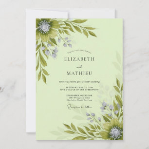 Invitation Mariage botanique fleuri vert sauge