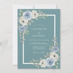 Invitation Mariage Botanique Floral Bleu Ardoise