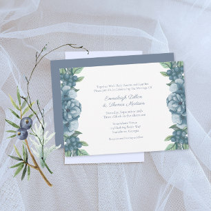 Invitation Mariage Botanique Floral Bleu Poussiéreux