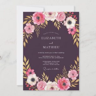 Invitation Mariage Botanique Floral Opulent de Prune