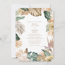 Invitation Mariage botanique floral tropical or mauve