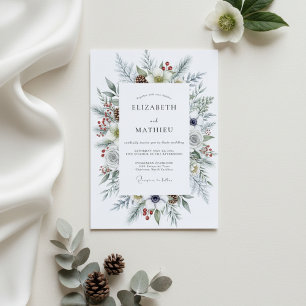 Invitation Mariage botanique florissant blanc d'hiver