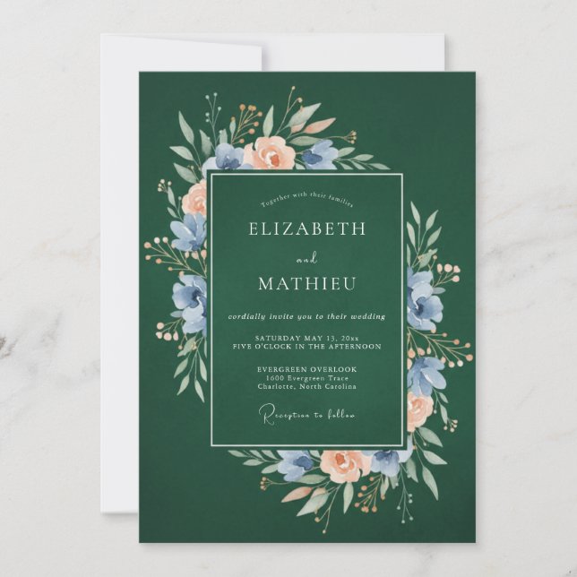 Invitation Mariage botanique forestier vert sombre (Devant)