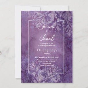 Invitation Mariage Botanique Fougère Violette Givrée d'Argent