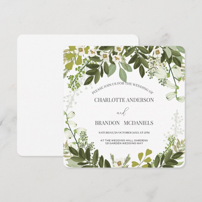 Invitation Mariage botanique Geen Feuille Timeles (Devant / Derrière)