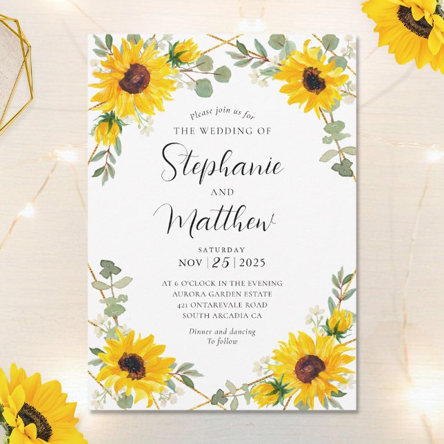Invitation Mariage botanique géométrique des tournesols Eucal (Créateur téléchargé)