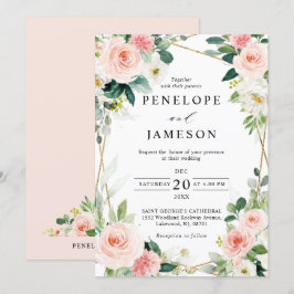 Invitation Mariage botanique géométrique rose pâle