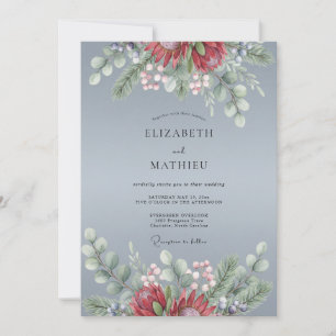 Invitation Mariage Botanique givré Bleu Ardoise