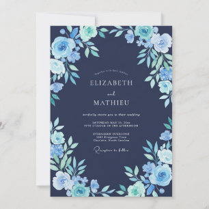 Invitation Mariage Botanique Givré Bleu Marine