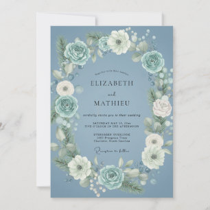 Invitation Mariage Botanique givré Bleu Poussiéreux