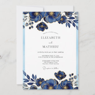 Invitation Mariage Botanique Glorieux Bleu Royal