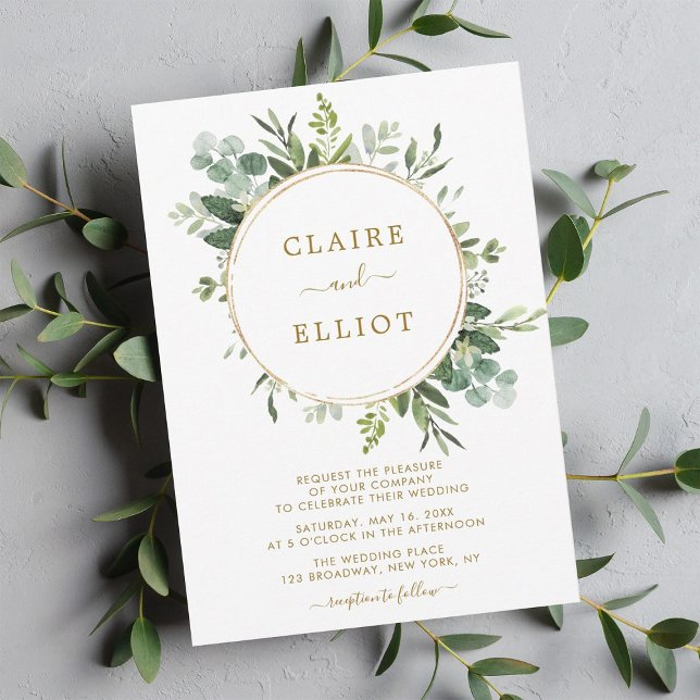 Invitation Mariage Botanique Gold Greenery (Créateur téléchargé)