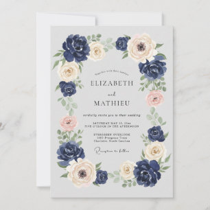 Invitation Mariage Botanique Grandiose Bleu Nuit