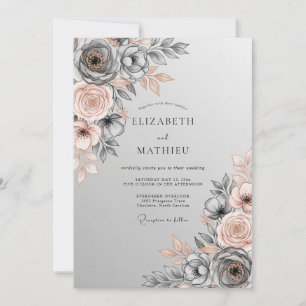 Invitation Mariage Botanique Gris Ardoise Poli