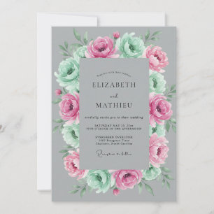 Invitation Mariage Botanique Gris Rose Menthe