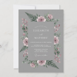 Invitation Mariage Botanique Gris Rose Poussiéreuse
