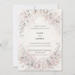 Invitation Mariage Botanique Gris Rose Tendre