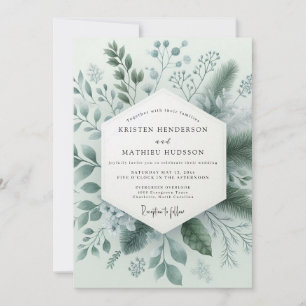 Invitation Mariage Botanique Hivernal Vert Sauge