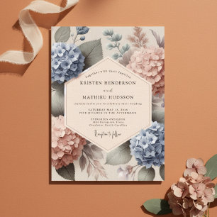 Invitation Mariage Botanique Hortensia Bleu Pêche