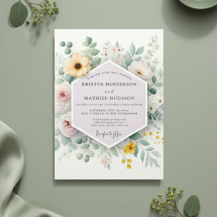 Invitation Mariage Botanique Jaune Pâle Romantique