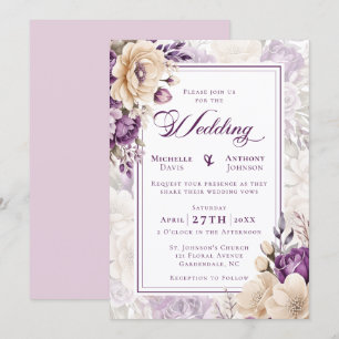 Invitation Mariage botanique lavande ivoire
