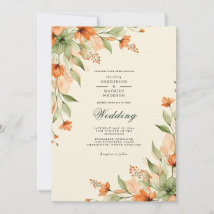 Invitation Mariage Botanique Lumineux Orange