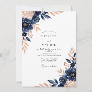 Invitation Mariage Botanique Luxe Bleu Nuit