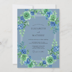 Invitation Mariage Botanique Luxuriant Bleu Ardoise