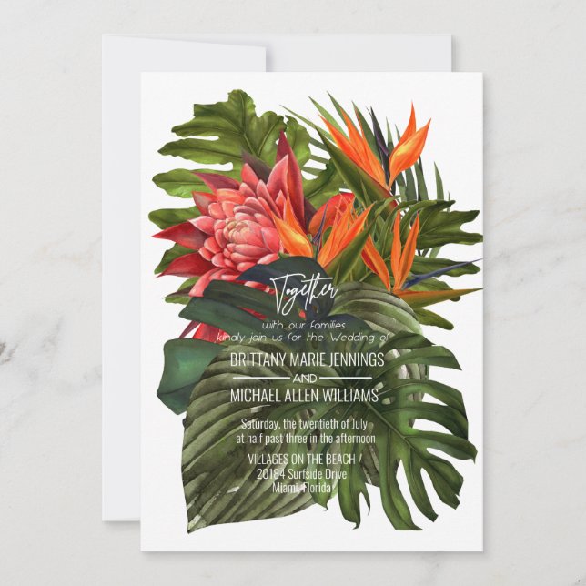 Invitation Mariage Botanique Luxuriant Brise Tropicale (Devant)