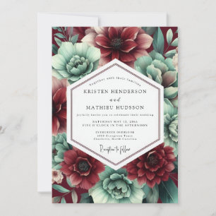 Invitation Mariage botanique luxuriant cramoisi et sarcelle