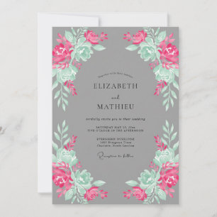 Invitation Mariage Botanique Magenta Menthe
