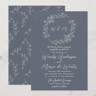 Invitation Mariage botanique minimal gris et crème