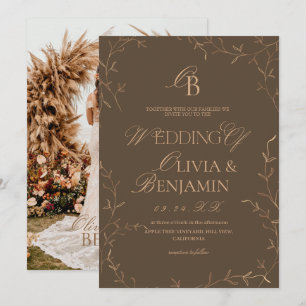 Invitation Mariage botanique minimaliste argent vieilli